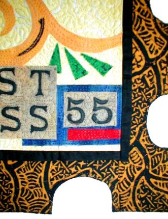 Detail view of "First Class At 55" copyright 2002 - Art Quilt by Dottie Gantt