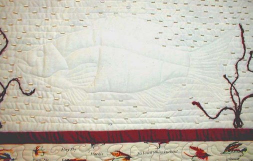Detail view of "This Fish Don't School" copyright 1998 -  Art Quilt by Studio Artist Dottie Gantt - Original, Contemporary Art Quilts, Fiber Art, and Mixed Media Art