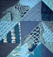Before Detail View of "Koi Being Coy - Again" copyright 2001 -  Art Quilt by Dottie Gantt