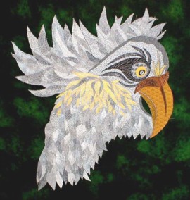Front View of Gray Parrot in "She's So Vain" copyright 2001 - Art Quilt by Dottie Gantt